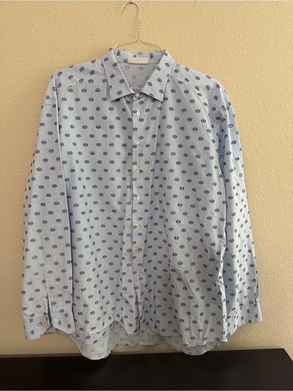 Etro Light Blue Button-Up with Navy Micro-Print